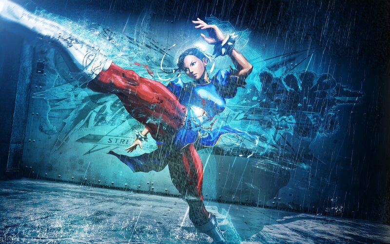 Female Martial Artist Kicking — Blue