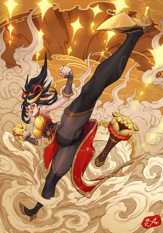 Female Martial Artist Kicking — Gold
