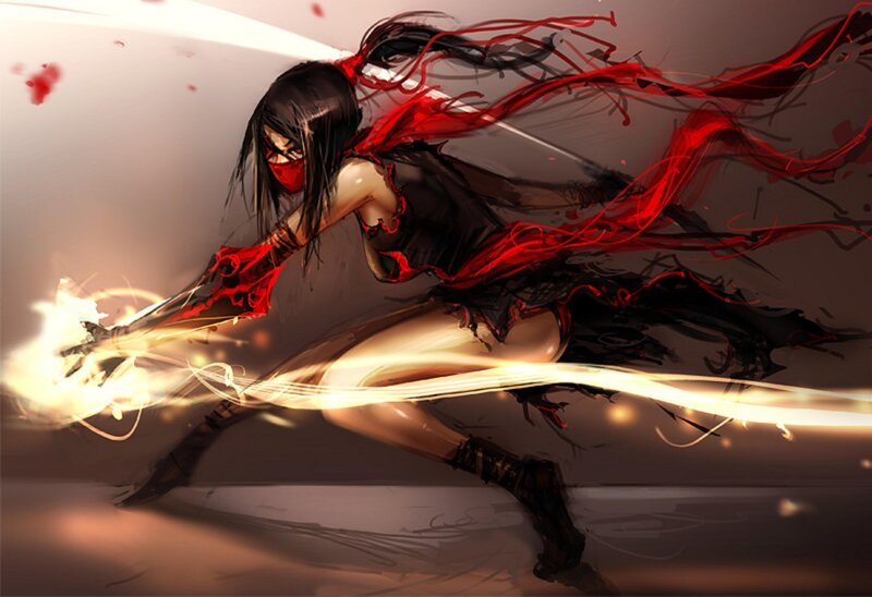 Female Ninja in Motion — Black, Dramatic