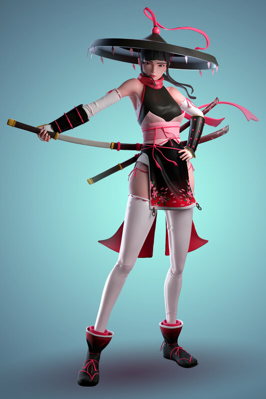 Female Ninja Warrior — Black, Confident, 3d Render