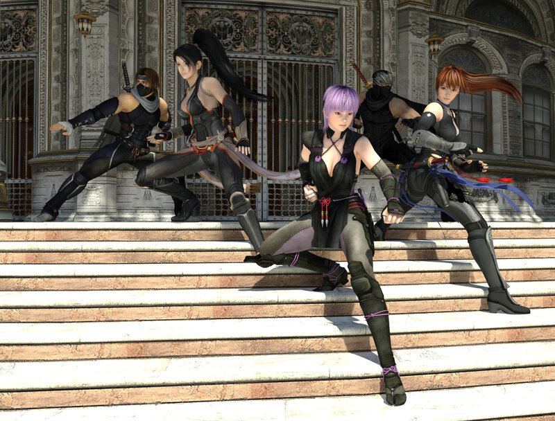 Female Ninjas on Stairs — Black