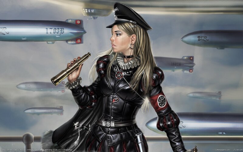 Female officer with airships