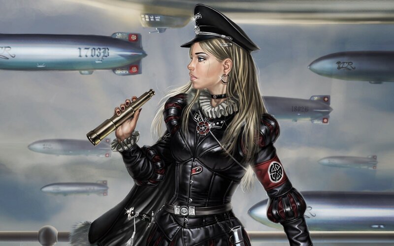 Female officer with airships