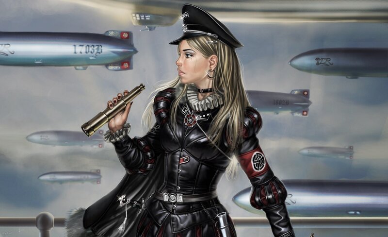 Female officer with airships