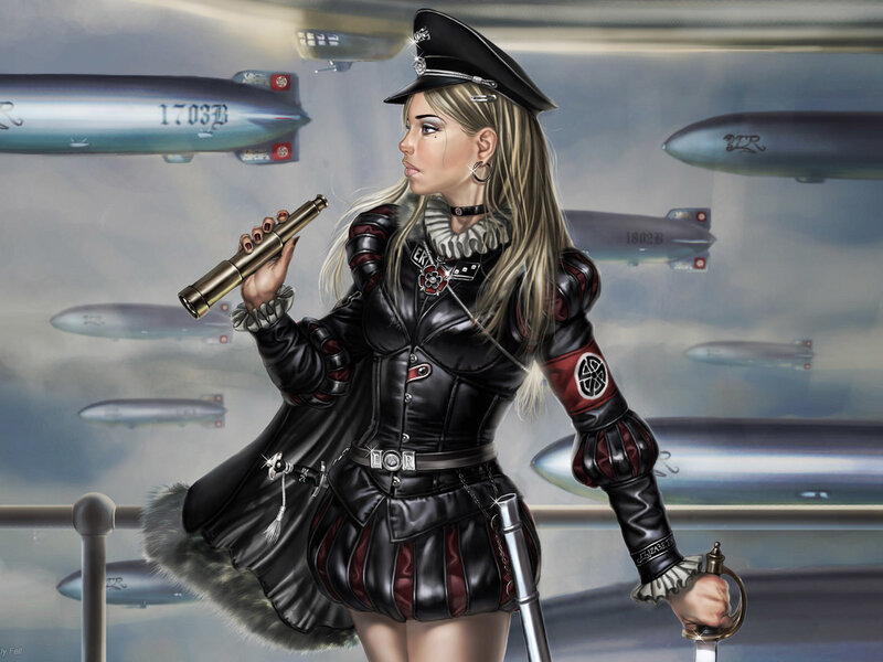 Female officer with airships