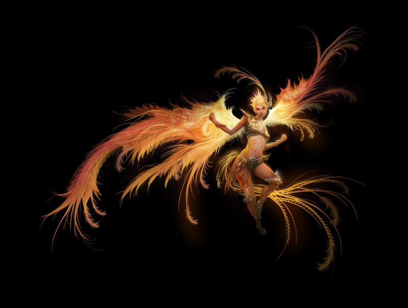 Female Phoenix Figure — Black, Dramatic