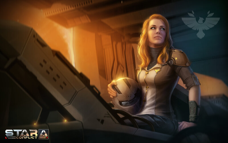 Female Pilot Holding Helmet — Orange