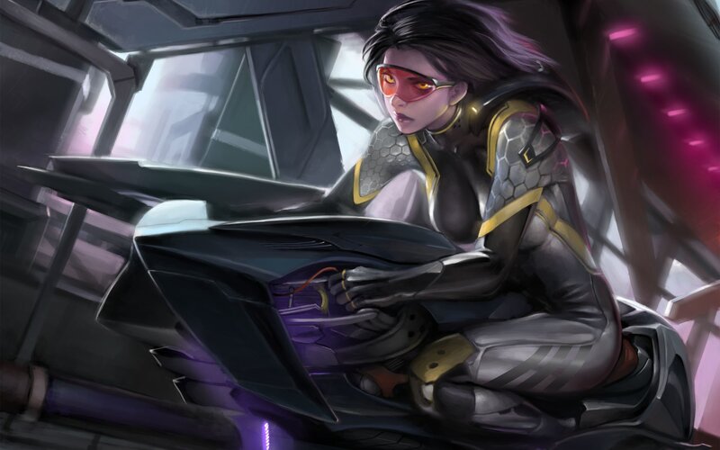 Female Pilot in Cockpit — Gray