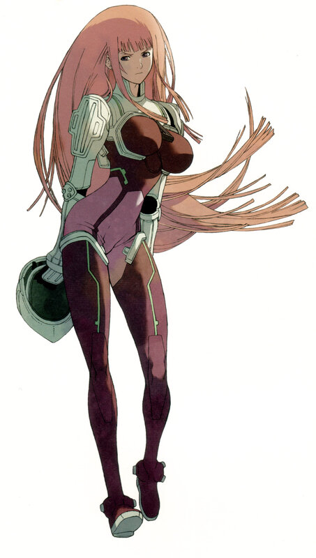 female pilot in futuristic armor