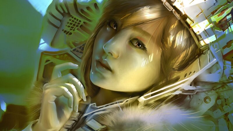 female pilot in futuristic cockpit