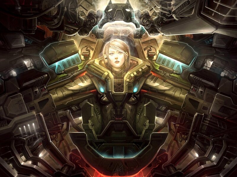 female pilot in futuristic cockpit
