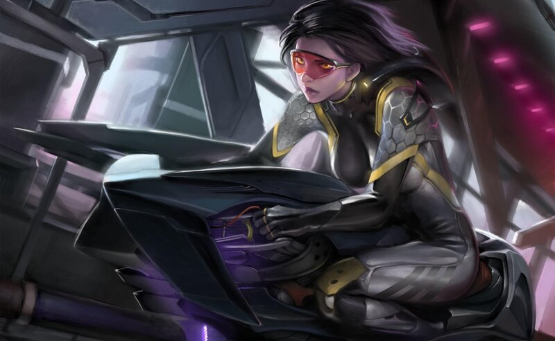 female pilot in futuristic cockpit
