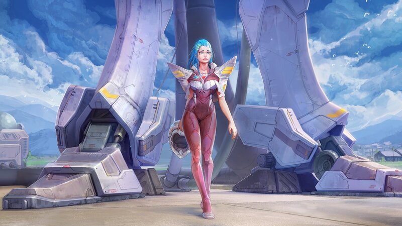 Female Pilot in Futuristic Suit — Blue