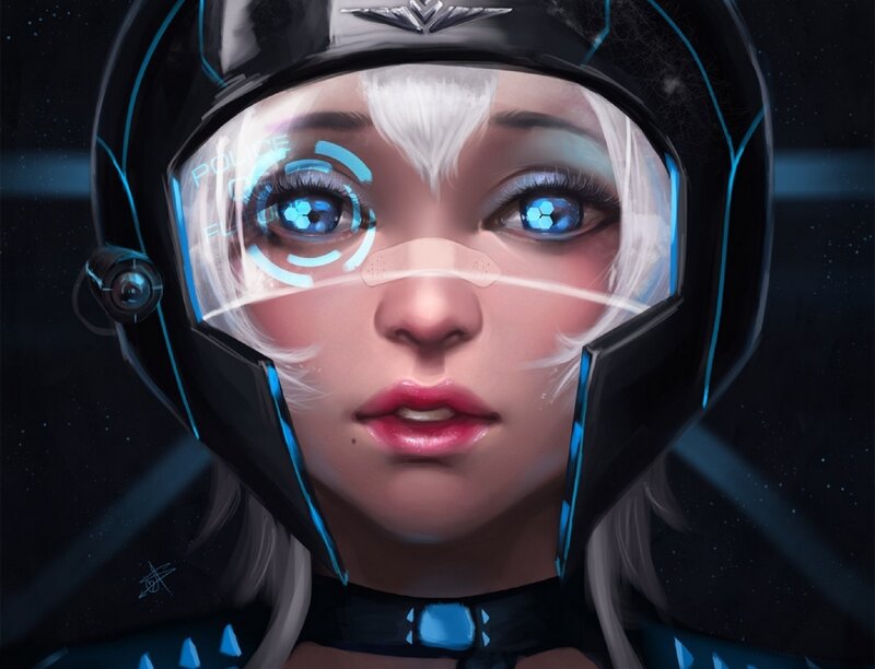 Female Pilot in Helmet — Black