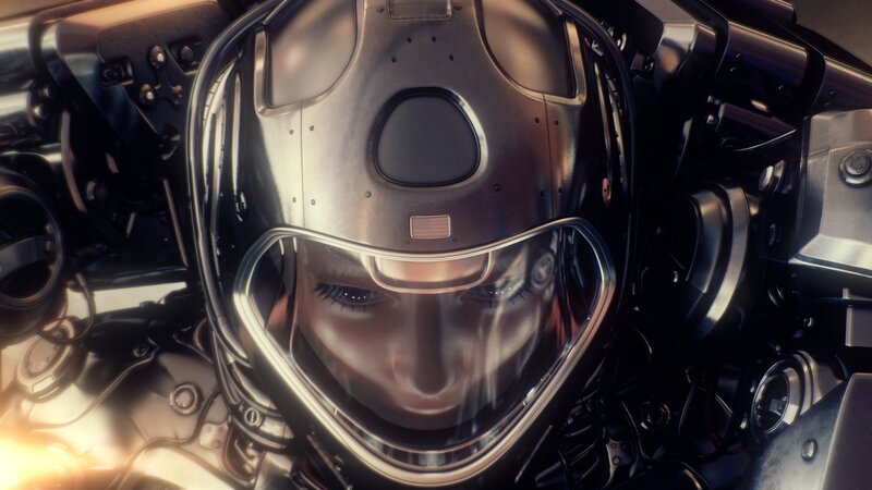 Female Pilot in Helmet — Silver