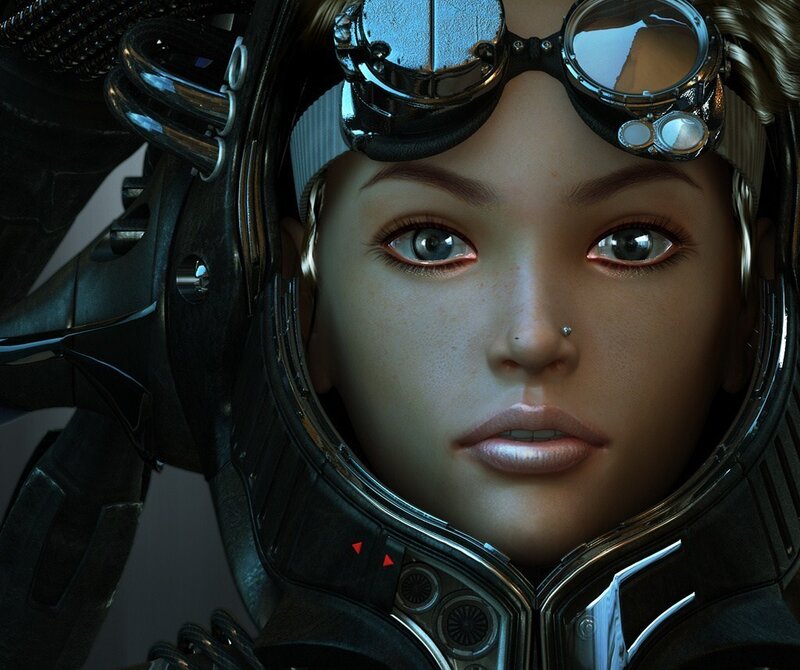 Female Pilot in Helmet