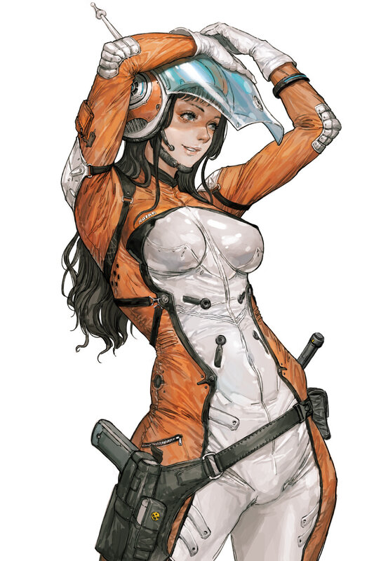 Female Pilot in Orange Suit — Confident