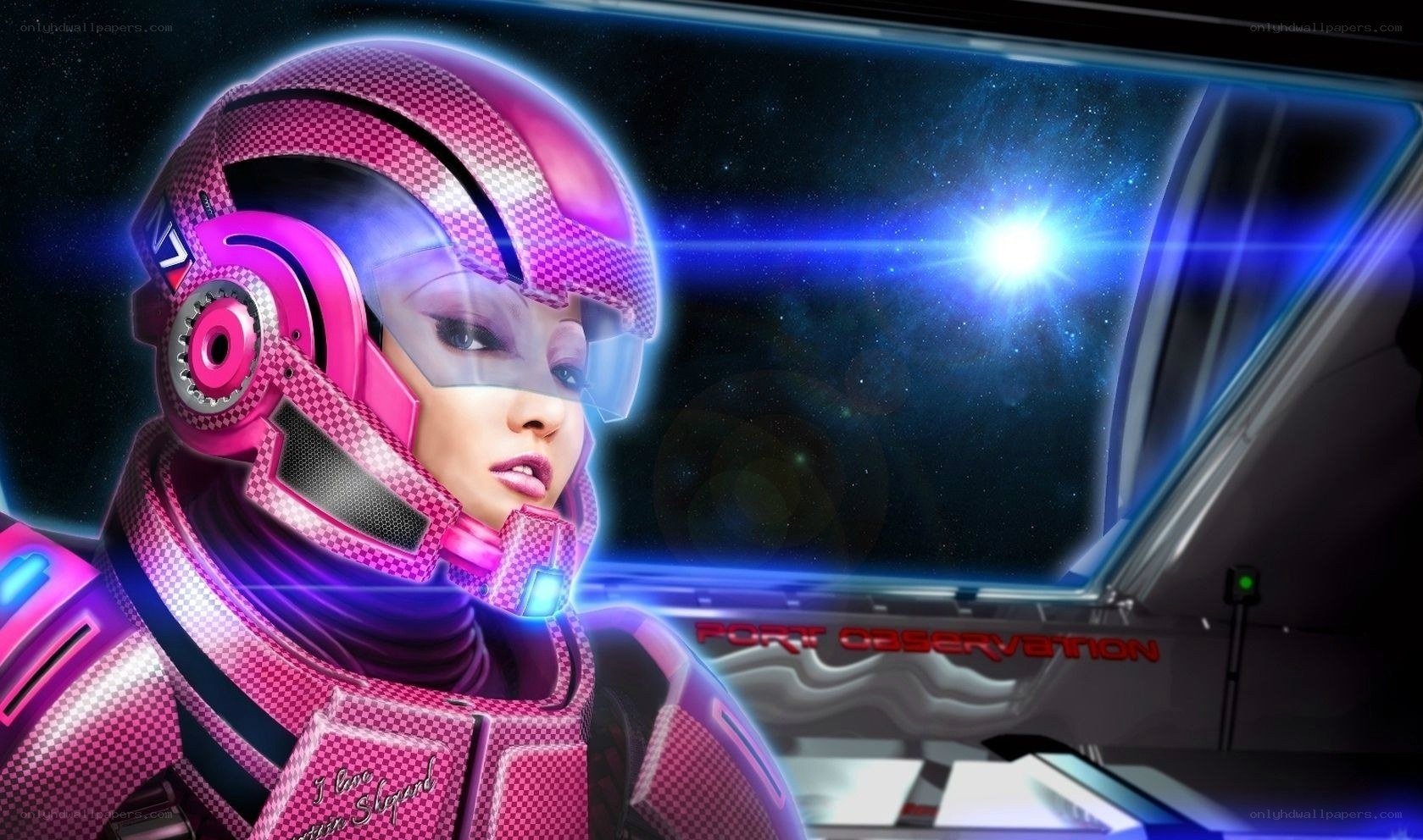 female pilot in pink armor