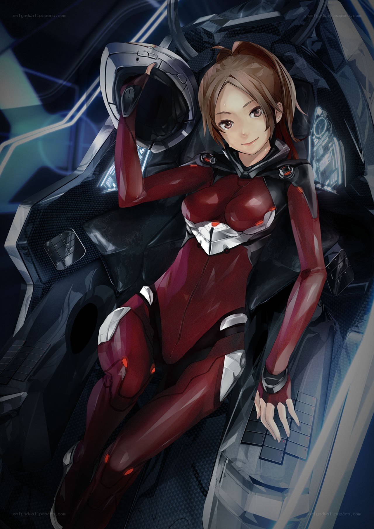 female pilot in red suit