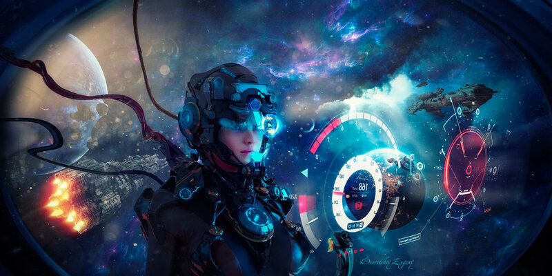Female Pilot in Space Suit — Blue