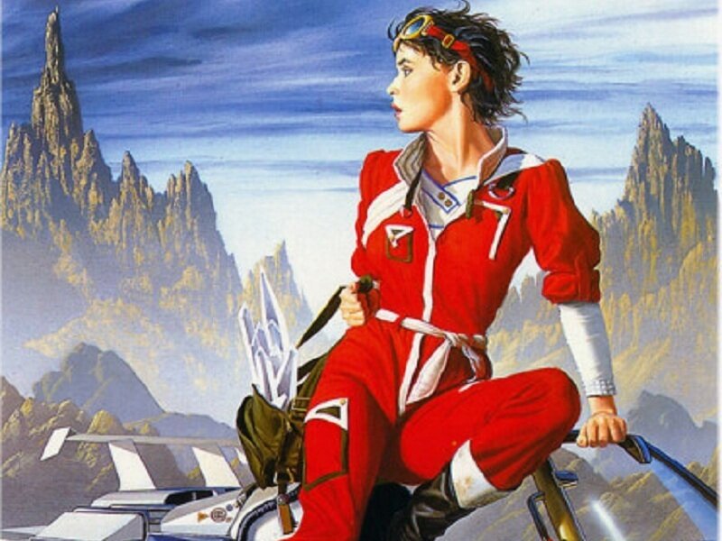female pilot on alien planet