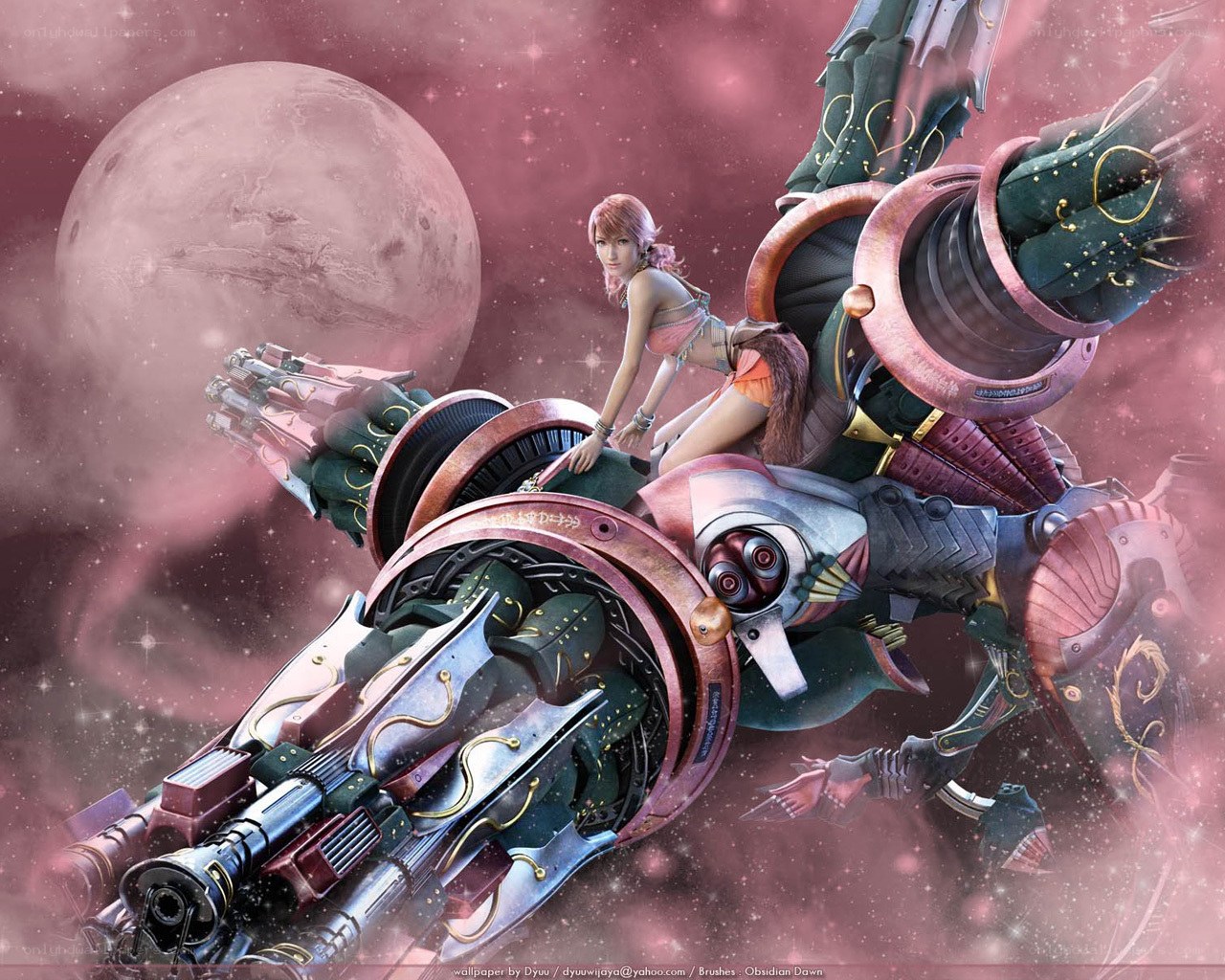 female pilot on mecha in space