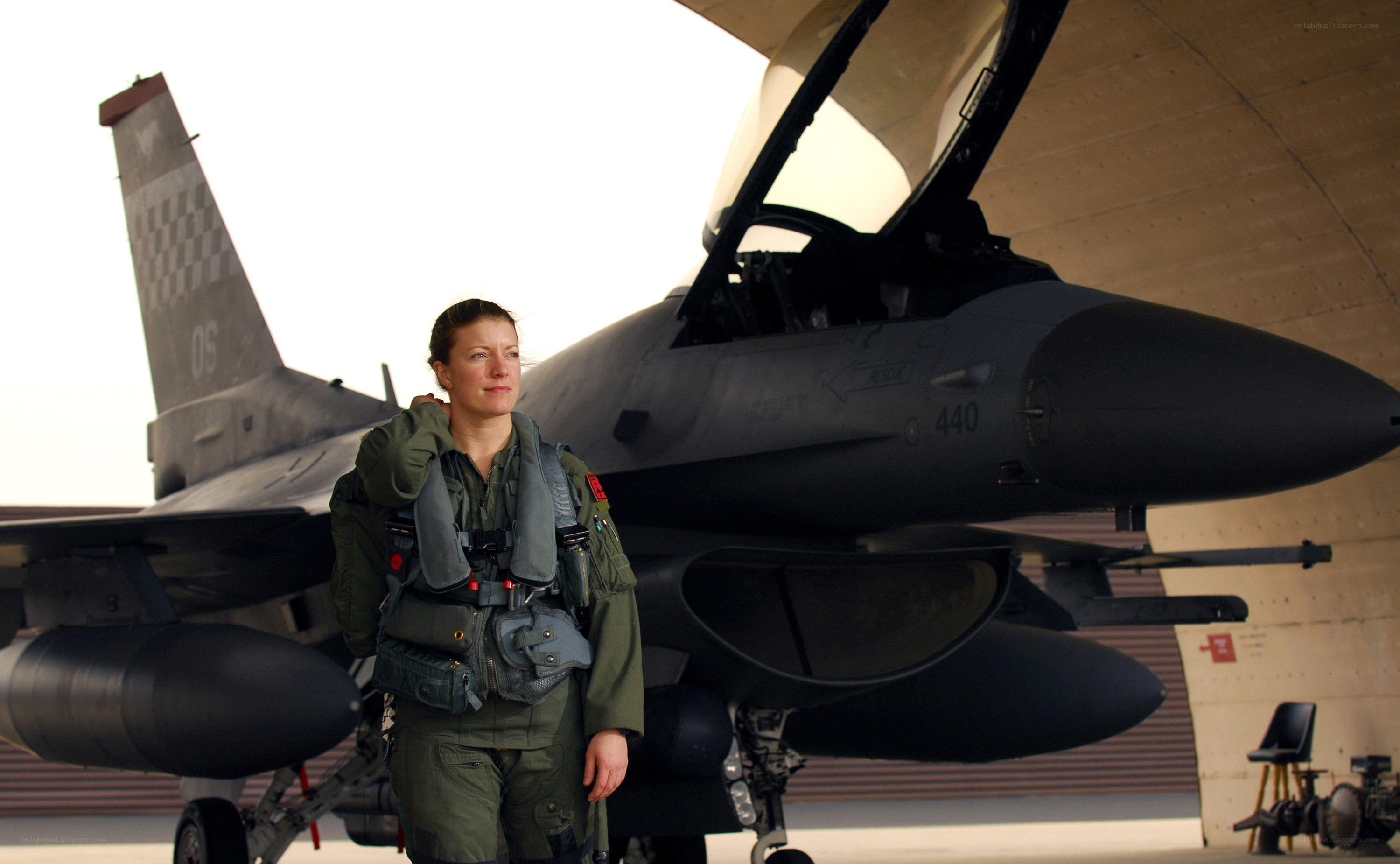 Female pilot with fighter jet