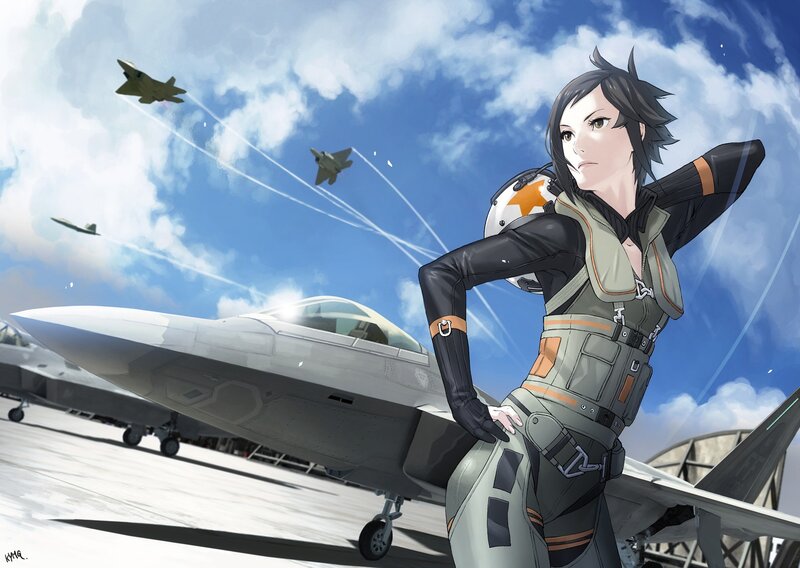 Female Pilot with Jet