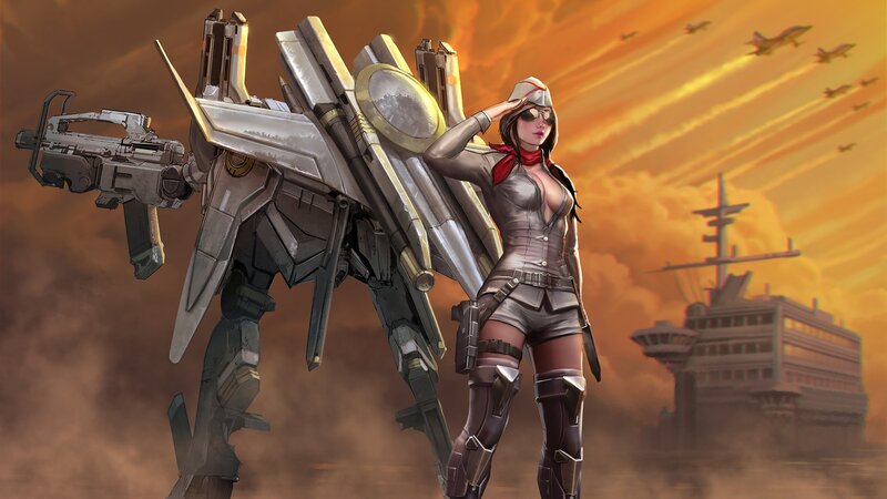 Female Pilot with Mech — Orange