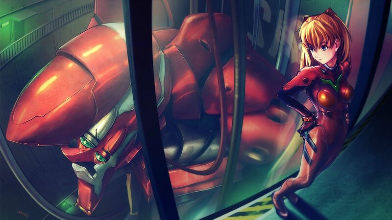 Female Pilot with Mecha — Red, Dramatic