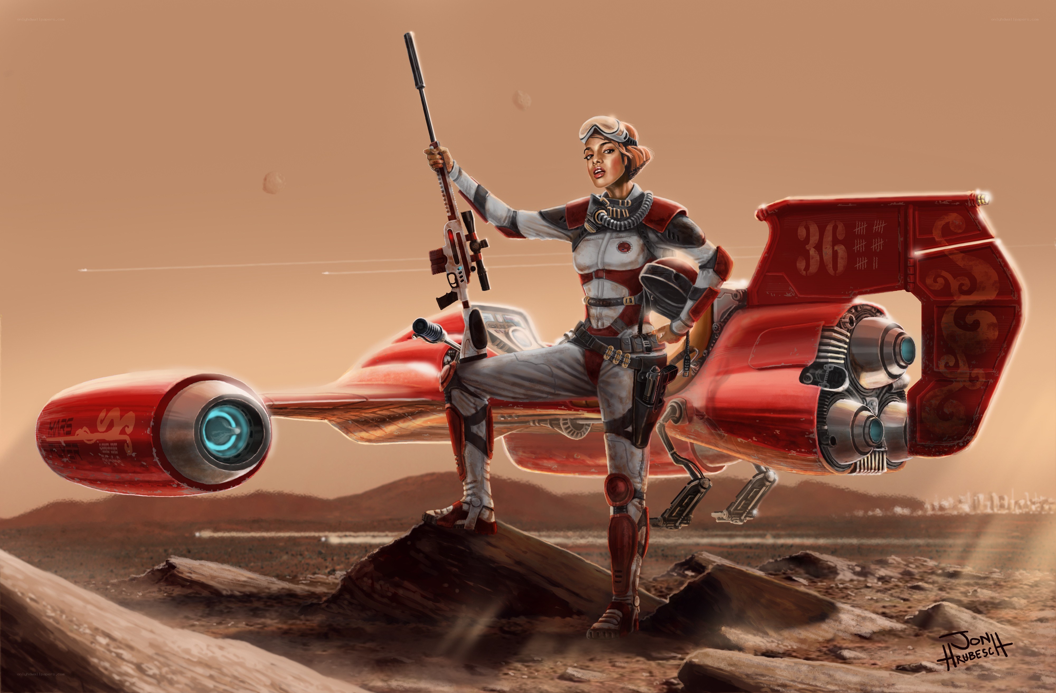 female pilot with red jet