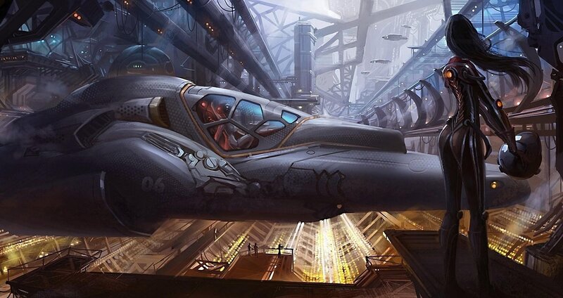 Female Pilot with Spaceship