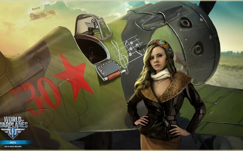 Female pilot with warplane