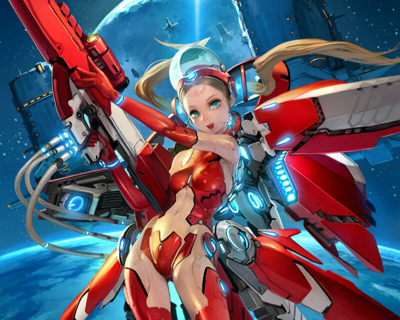 Female Pilot with Weapon — Red