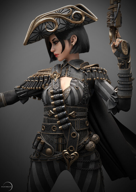 Female Pirate Character — Black, Dramatic, 3d Render