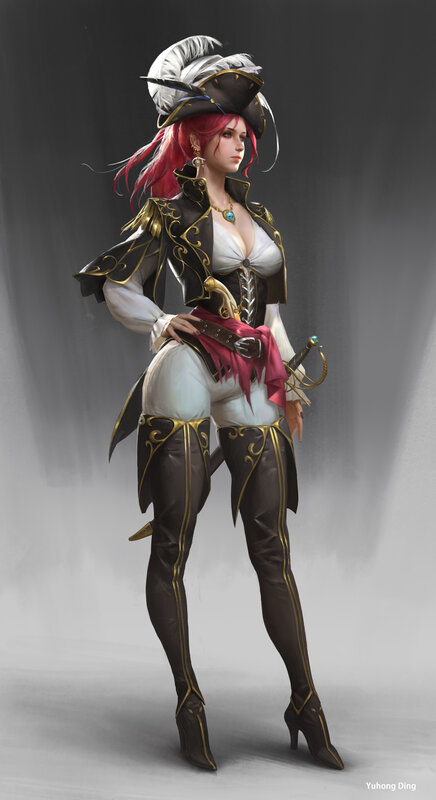 Female Pirate Character — Black, Dramatic, Digital Art