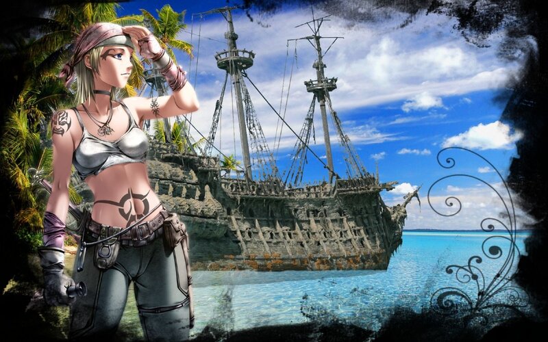Female Pirate Character — Blue