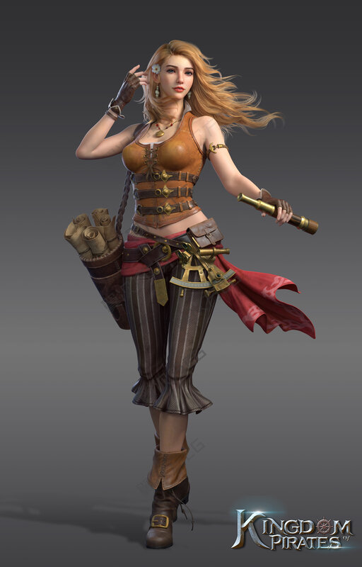Female Pirate Character — Brown, Confident, 3d Render
