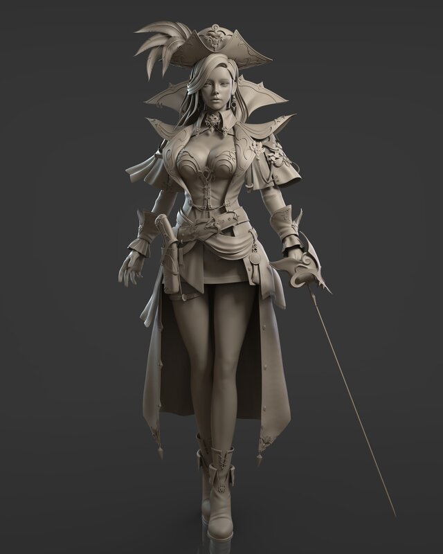 Female Pirate Character — Gray, Dramatic, 3d Render