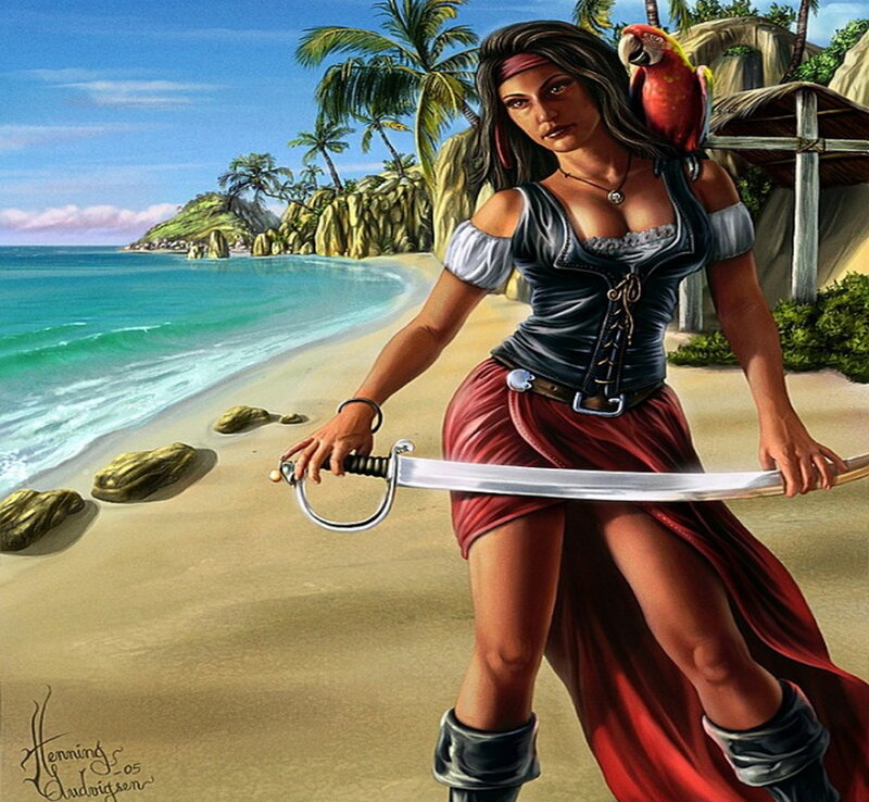 Female Pirate on Beach