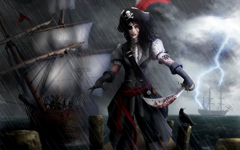 Female Pirate on Dock