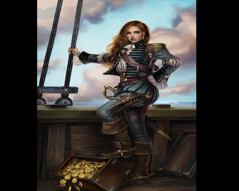Female Pirate on Ship — Blue