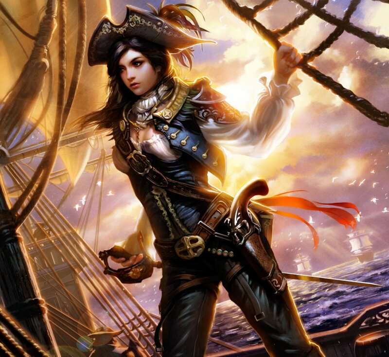 Female Pirate on Ship — Gold