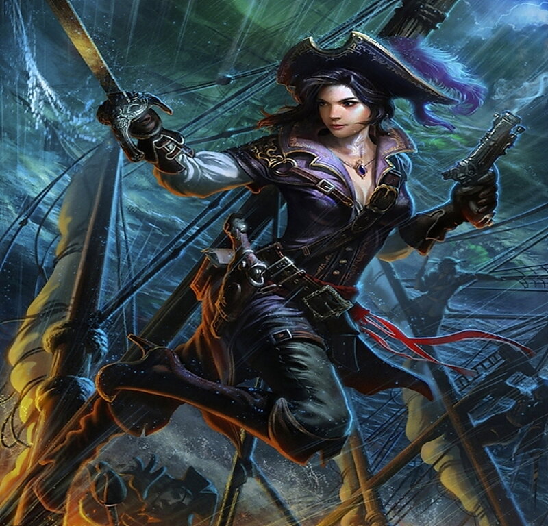 Female Pirate on Ship — Purple