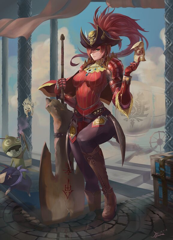 Female Pirate Warrior — Red, Dramatic, Afternoon