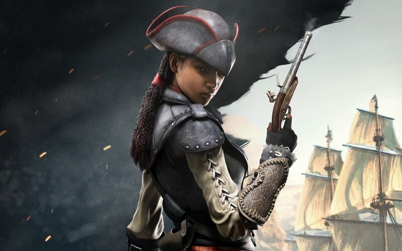 Female Pirate with Pistol — Gray