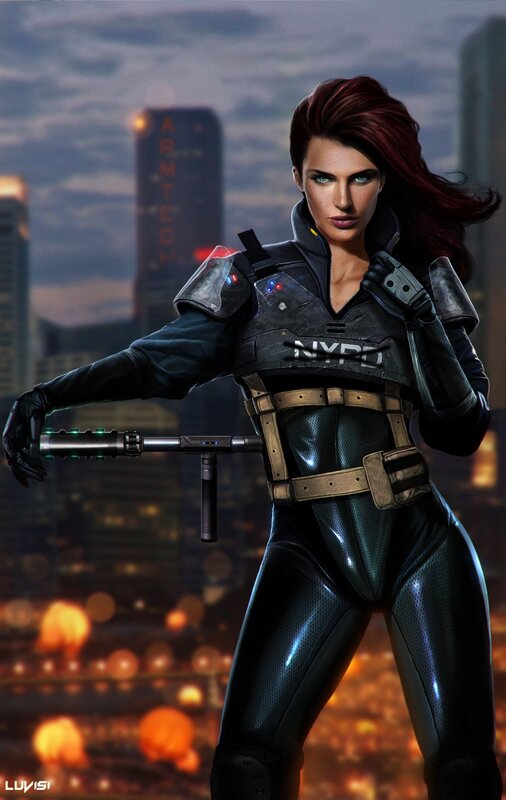 female police officer in futuristic gear