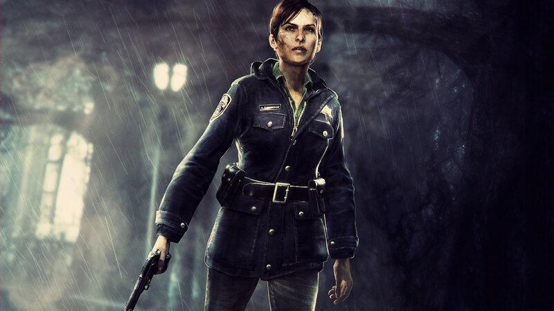 female police officer in rain
