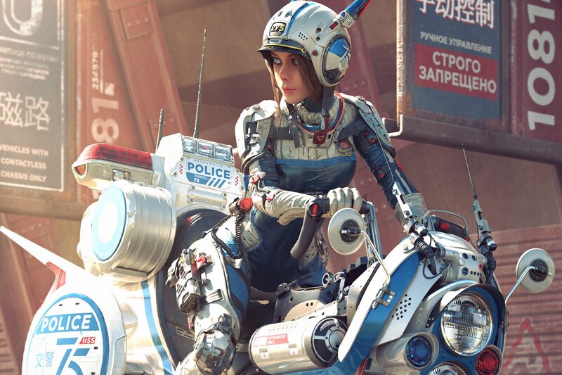 Female Police Officer on Motorcycle