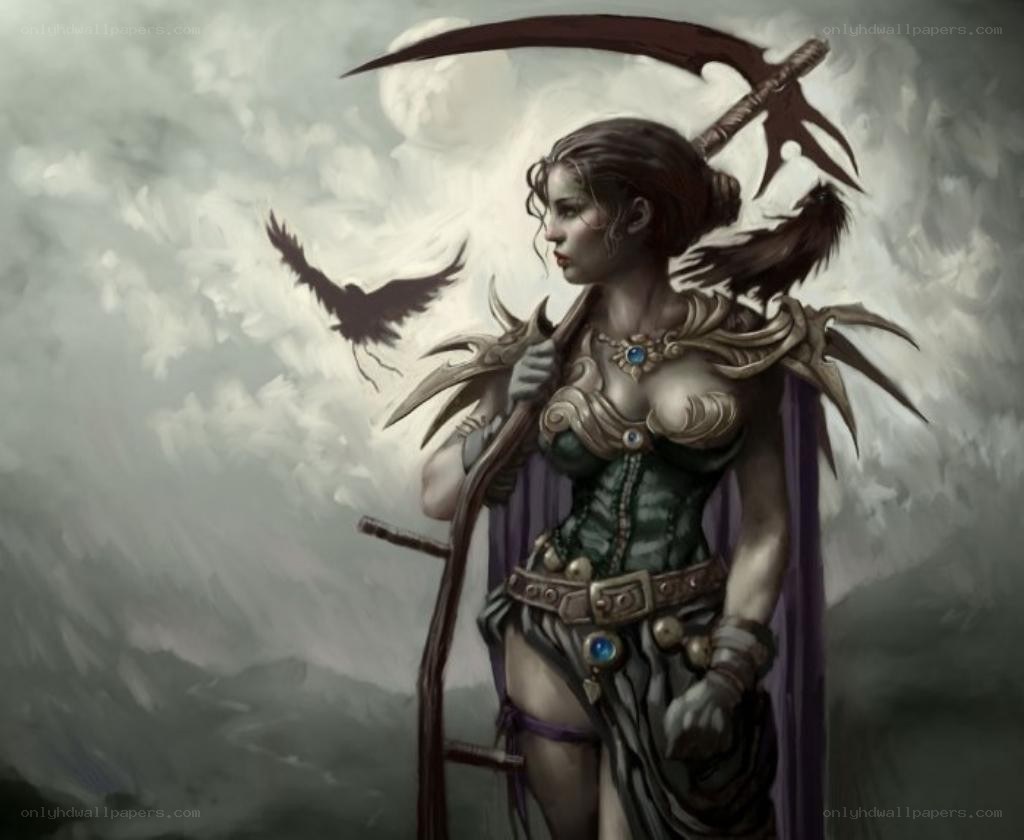 female reaper with scythe